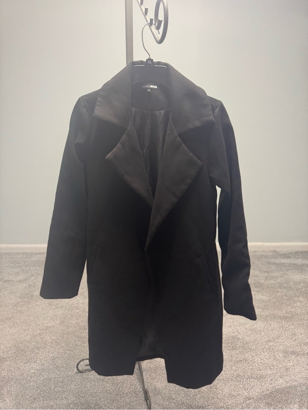 Fashion Nova Women's Black Trench Coat Open Front